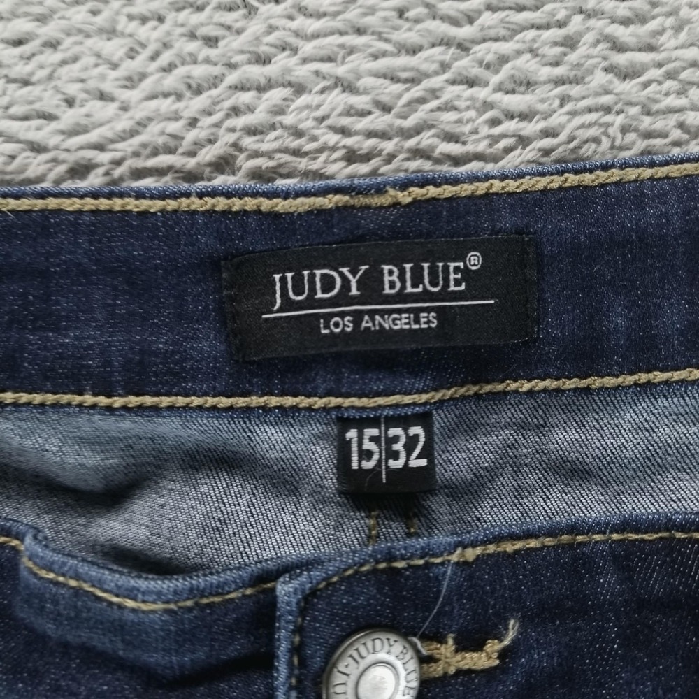 Judy Blue Jeans Womens 32 Blue Flare‎ Mid Rise Dark Wash Raw Hem Stretch - Picture 3 of 10